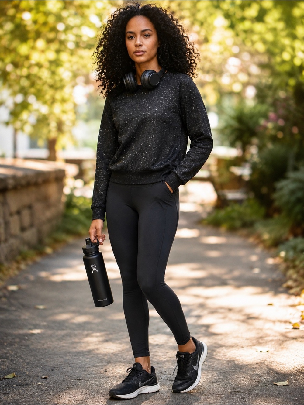 Laila Ali Elastic-Hem Speckled French Terry Knit Sweatshirt